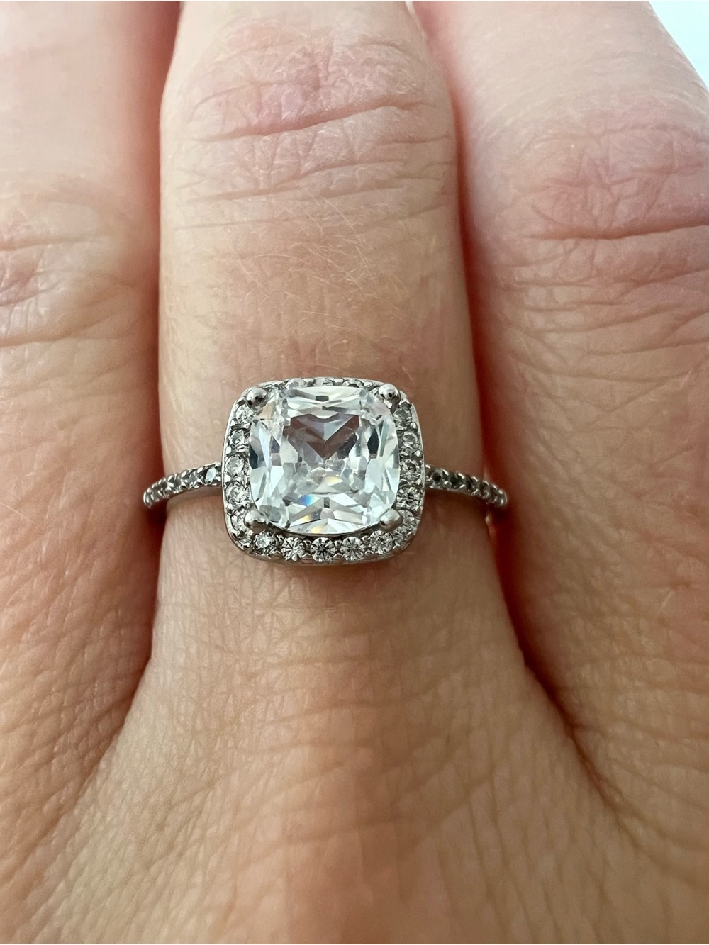 925 Sterling Silver Cushion-Cut Halo Engagement-style Ring
